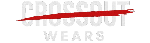 Logo of Crossout Wears with a red brushstroke design on a white background