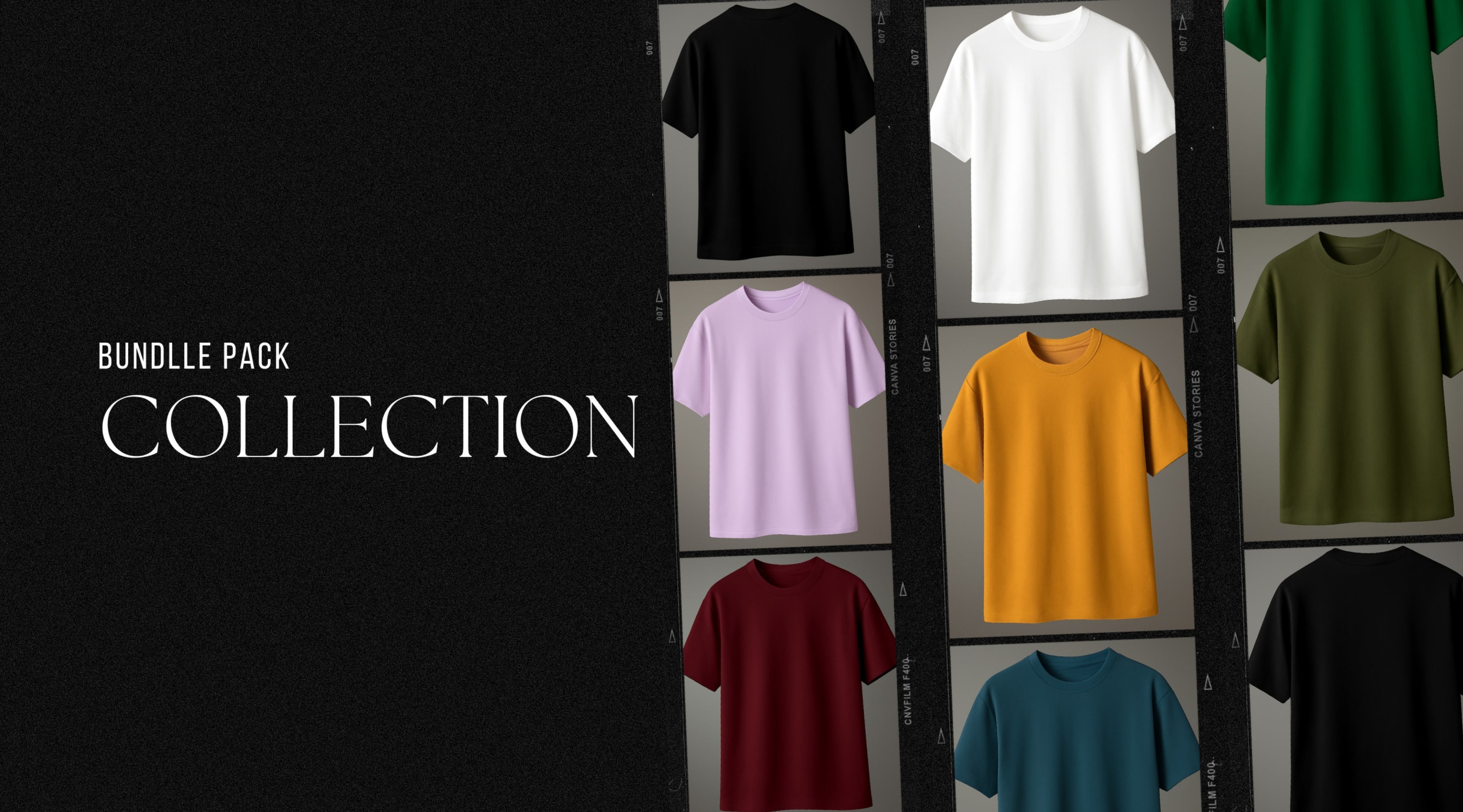 Collection of various coloured t-shirts displayed on a black background with 'Bundle Pack Collection' text. | Crossout Wears