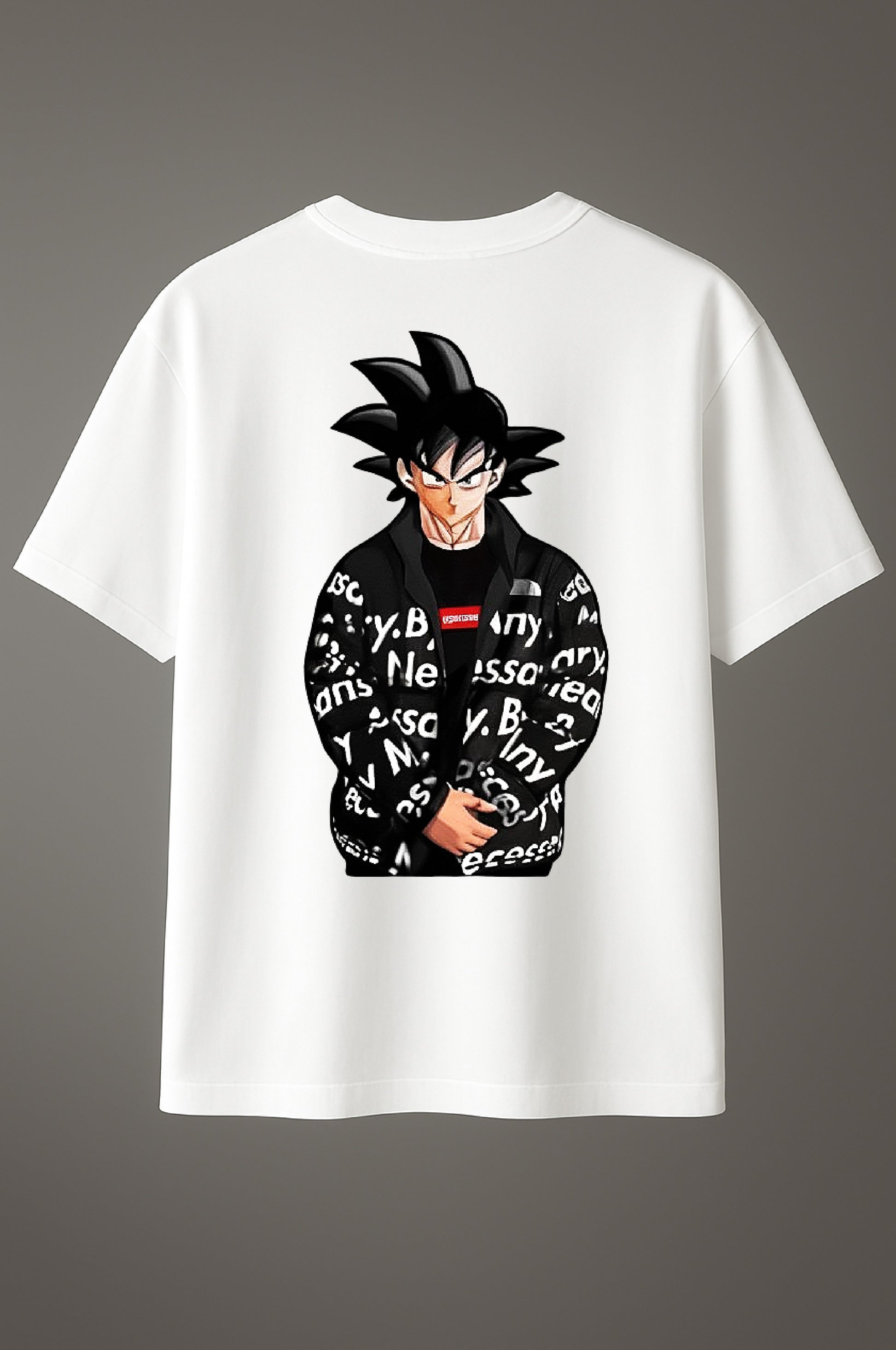 T-shirt with Dragon Ball Goku Supreme streetwear graphic design printed on the back.