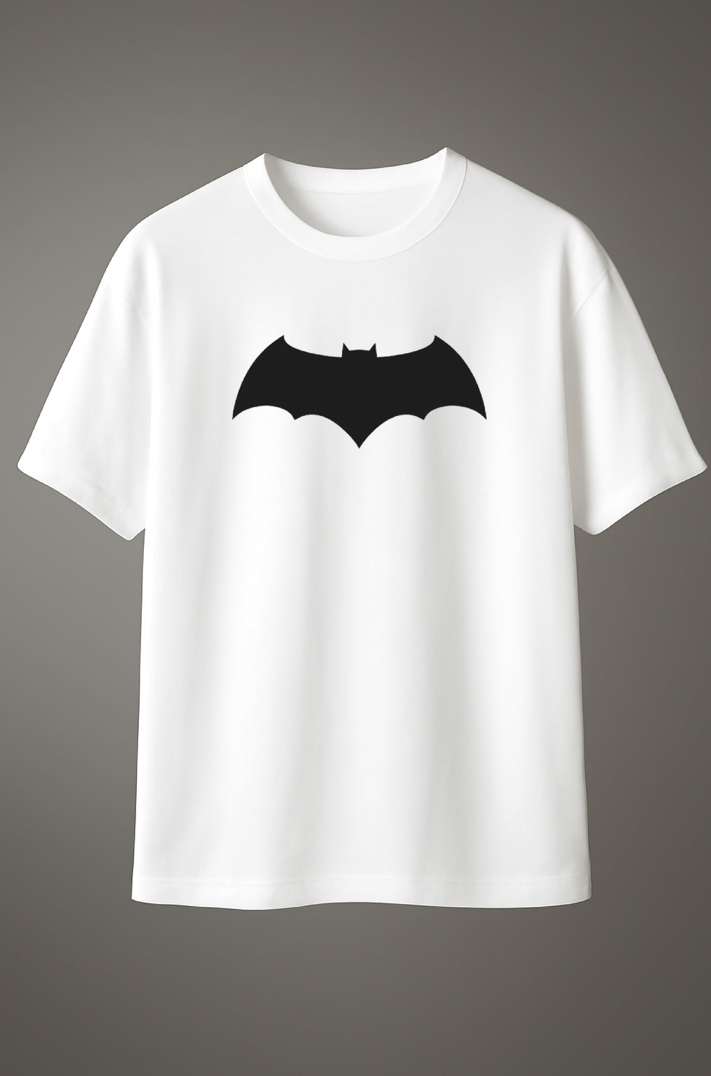 White T-shirt with Batman logo graphic printed on the chest.