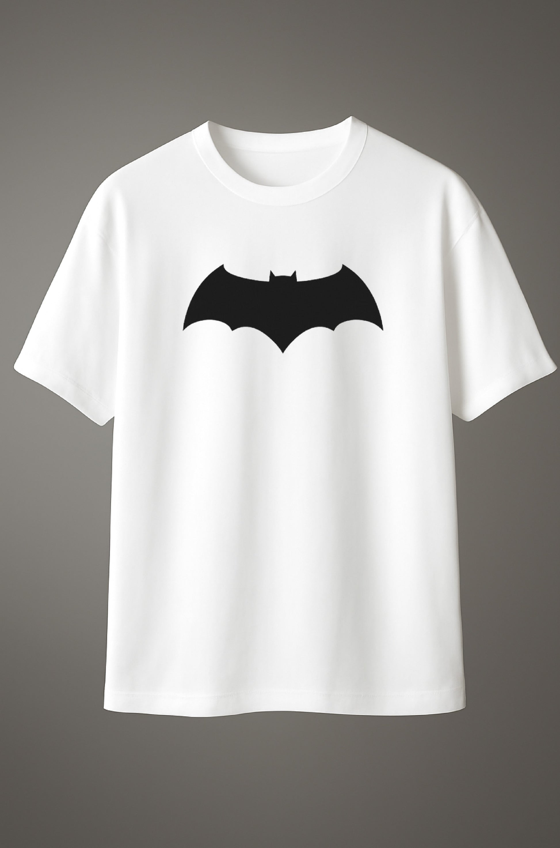 White T-shirt with Batman logo graphic printed on the chest.